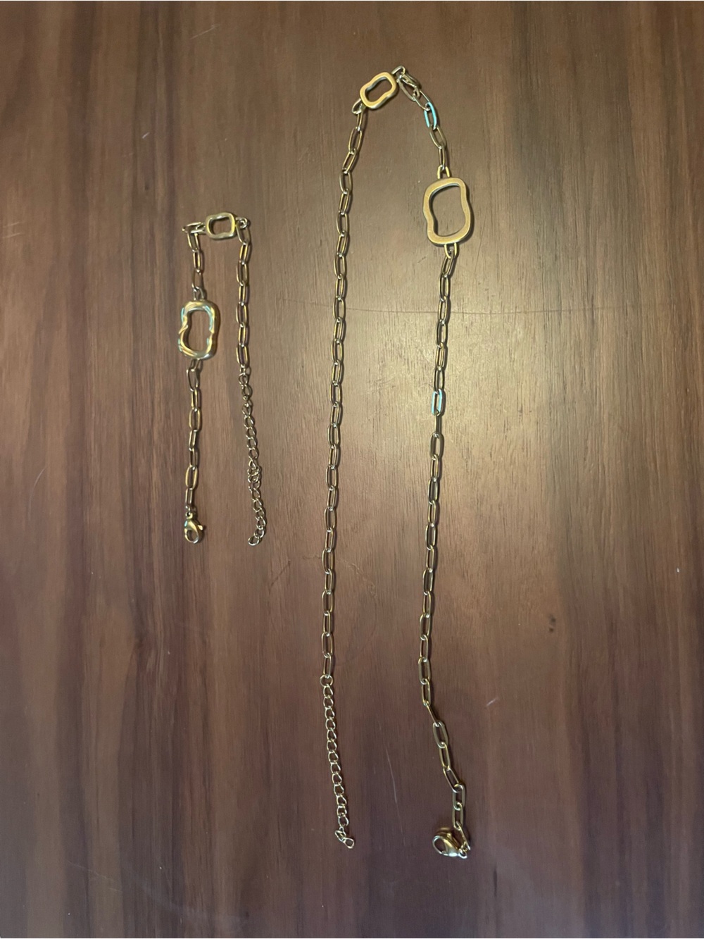 Slide Jewelry Chunky Asymmetrical Necklace and Bracelet with Gold Links